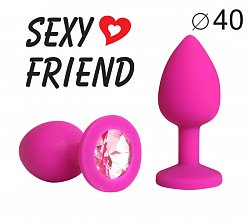 Анальная втулка SexyFriend из силикона розовая с нежно-розовым стразом 290