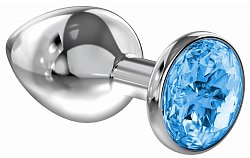 Анальная втулка Lola Toys Diamond Sparkle Large металлическая серебристая с голубым кристаллом