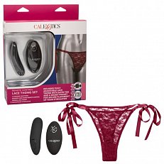 Клиторальный вибратор в трусики Remote Control Lace Thong Set многопрограммный с пультом д/у черный