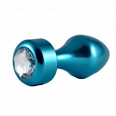 Анальная втулка LoveToy алюминиевая с белой стразой голубая