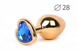 Анальная втулка Golden Plug золотая с синим кристаллом в форме сердца