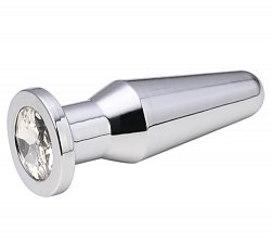 Анальная втулка Silver Plug серебристая с прозрачным кристаллом