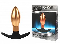 Анальная втулка Iron Love металлическая золотая с основанием из силикона 006