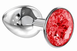 Анальная втулка Lola Toys Diamond sparkle small металлическая серебристая с красным кристаллом