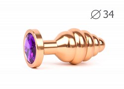 Анальная втулка Golden Plug medium золотая с фиолетовым кристаллом