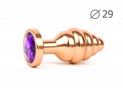 Анальная втулка Gold Plug small золотая c фиолетовым кристаллом