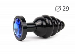 Анальная втулка Black Plug small черная с синим кристаллом