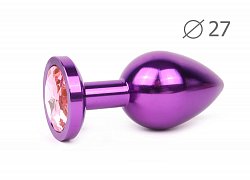 Анальная втулка Violet Plug small фиолетовая с розовым кристаллом