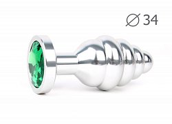 Анальная втулка Silver Plug medium серебристая c зеленым кристаллом