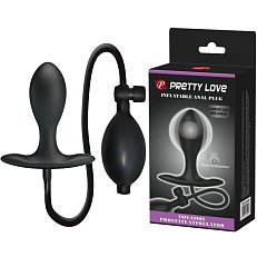 Анальная втулка Inflatable Anal Plug II из силикона черная со смещенным центром тяжести с грушей
