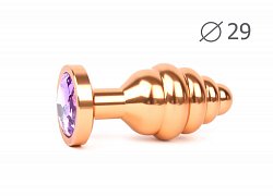 Анальная втулка Gold Plug small золотая c светло-фиолетовым кристаллом