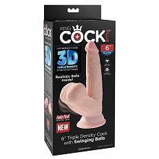 Фаллоимитатор King Cock Plus Fanta Flesh 3D реалистичный на присоске телесный 12,7 см