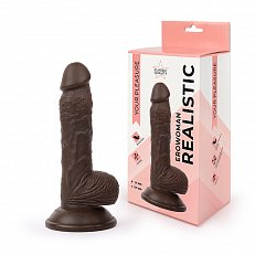 Фаллоимитатор EroWoman Realistic коричневый реалистичный с мошонкой на присоске 18 см