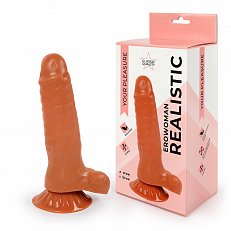 Фаллоимитатор EroWoman Realistic коричневый реалистичный с мошонкой на присоске 21 см 070