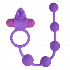 Вибронасадка EasyToys Triple Plesure с анальной цепочкой фиолетовая