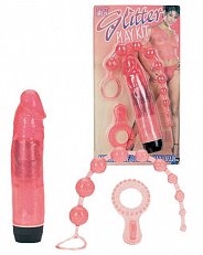 Секс-набор Slitter Play Kit: вибратор, анальная цепочка, кольцо для стимуляции клитора