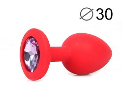 Анальная втулка Sexy Friend из силикона красная с сиреневой стразой