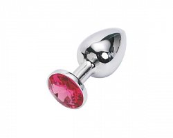 Анальная втулка Silver Plug small металлическая серебристая с рубиновым кристаллом