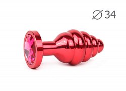 Анальная втулка Red Plug medium красная c розовым кристаллом