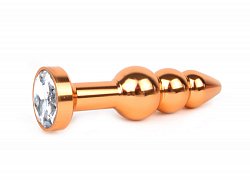 Анальная втулка Golden Plug золотая елочкой с прозрачным кристаллом