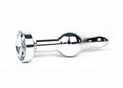 Анальная втулка Silver Plug серебристая c прозрачным кристаллом
