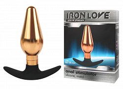 Анальная втулка Iron Love металлическая золотая с основанием из силикона 004