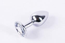 Анальная втулка Silver Plug small металлическая серебристая с прозрачным кристаллом