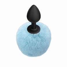Анальная пробка Lola Fluffy силиконовая черная с голубым хвостом