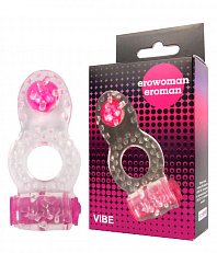 Эрекционное кольцо с вибрацией EroWoman/Man из TPR прозрачное