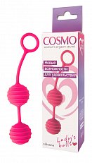 Вагинальные шарики Cosmo Lady's balls из силикона розовые ребристые 033