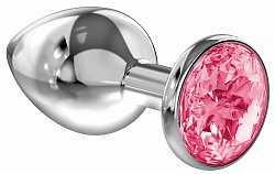 Анальная втулка Lola Toys Diamond Sparkle Large металлическая серебристая с розовым кристаллом