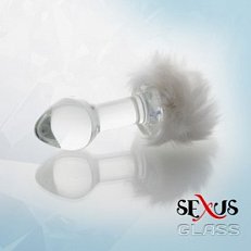 Анальный плаг Sexus Glass с белым хвостиком