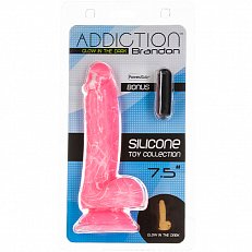 Фаллоимитатор Addiction Brandon светящийся розовый 19 см с вибропулей