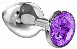 Анальная втулка Lola Toys Diamond Sparkle Large металлическая серебристая с фиолетовым кристаллом