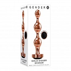 Анальная втулка-елочка Gender Digger Medium металлическая медная с черным стразом