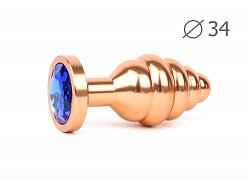 Анальная втулка Golden Plug medium золотая с синим кристаллом