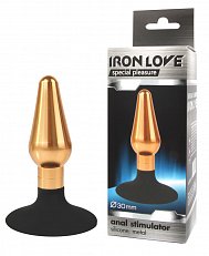 Анальная втулка Iron Love металлическая золотая с основанием из силикона 001
