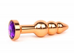 Анальная втулка Golden Plug золотая елочкой с светло-фиолетовым кристаллом