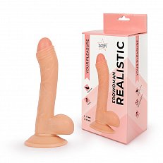 Фаллоимитатор EroWoman Realistic телесный реалистичный с мошонкой на присоске 18,5 см