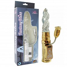 Вибратор с вращением Fantasy Bliss с клиторальным стимулятором золотистый