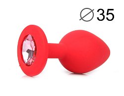 Анальная втулка Sexy Friend из силикона красная с розовой стразой