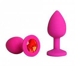 Анальная втулка Sexy Friend из силикона розовая с красной стразой
