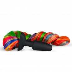 Анальная втулка Easytoys Pony Tail Plug из силикона черная с разноцветным хвостом 51 см