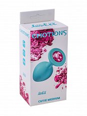 Анальная втулка Emotions Cutie medium силиконовая бирюзовая с розовым кристаллом