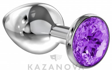 Анальная втулка Lola Toys Diamond sparkle small металлическая серебристая с фиолетовым кристаллом