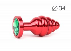 Анальная втулка Red Plug medium красная c зеленым кристаллом