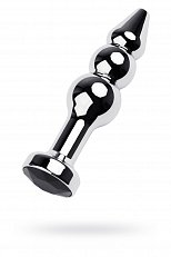 Втулка анальная Toyfa Metal рельефная серебристая с черным стразом 11 см