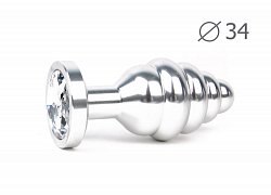 Анальная втулка Silver Plug medium серебристая c прозрачным кристаллом