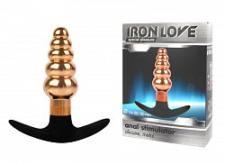 Анальная втулка Iron Love металлическая золотая с основанием из силикона 012