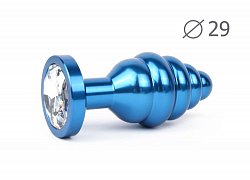 Анальная втулка Blue Plug small синяя c прозрачным кристаллом